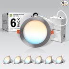 ASD 6 Pack LED Recessed Lighting 6 Inch 15W, 5 CCT 2700K-5000K CRI90+, IC Rated Ultra Thin Dimmable Ceiling Lights with J Box, Canless Wafer Downlight, Round Slim Panel Light, UL Energy Star, Nickel