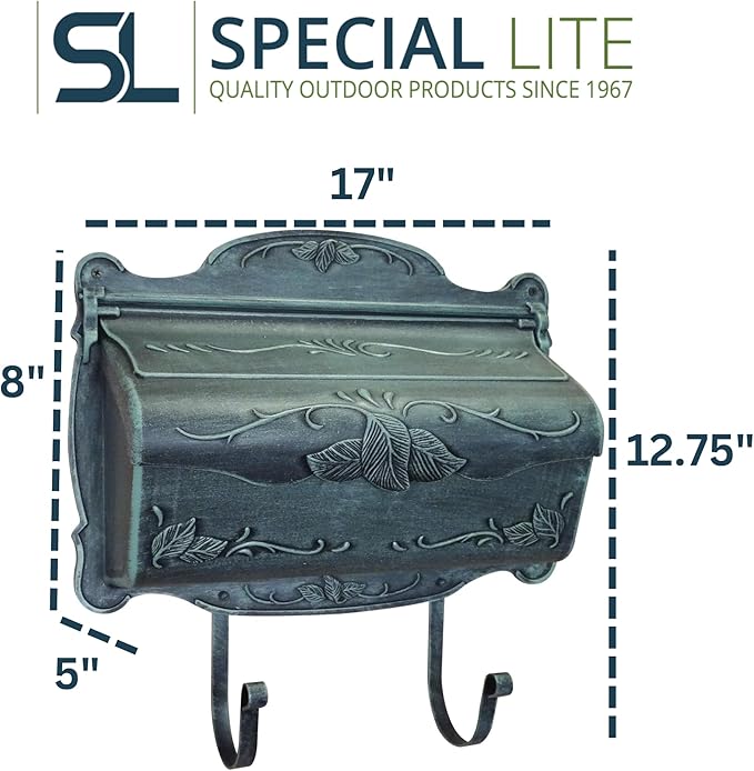 Special Lite Floral Horizontal Wall Mount Mailbox - Verde Green Aluminum Mailbox for Wall Mount - SHF-1001-VG