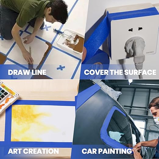 ADHES Upgrade Blue Painters Tape, Masking Tape for Painting 6 Rolls x 1.41 Inch x 60 Yards, Blue Paint Tape No Residue Outdoor Anti UV Multi Surface Use, Total 360 Yards