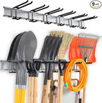 Wall Mount Tool Storage Rack, Garage Organization, Heavy Duty Garage Storage Tool Organizer, Garden Tool Wall Hooks and Hangers, Hold Up to 350lbs Grey