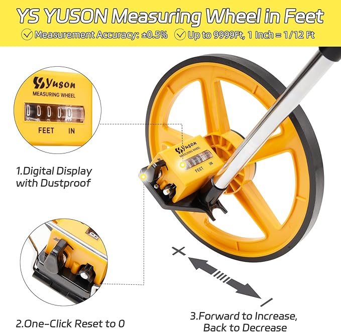 12 Inch Measuring Wheel in Feet with Stronger Triangle Bracket, Rolling Measuring Wheel for Construction, Digital Measure Wheel with Tape Measure and Canvas Carrying Bag, Up to 10000 Ft