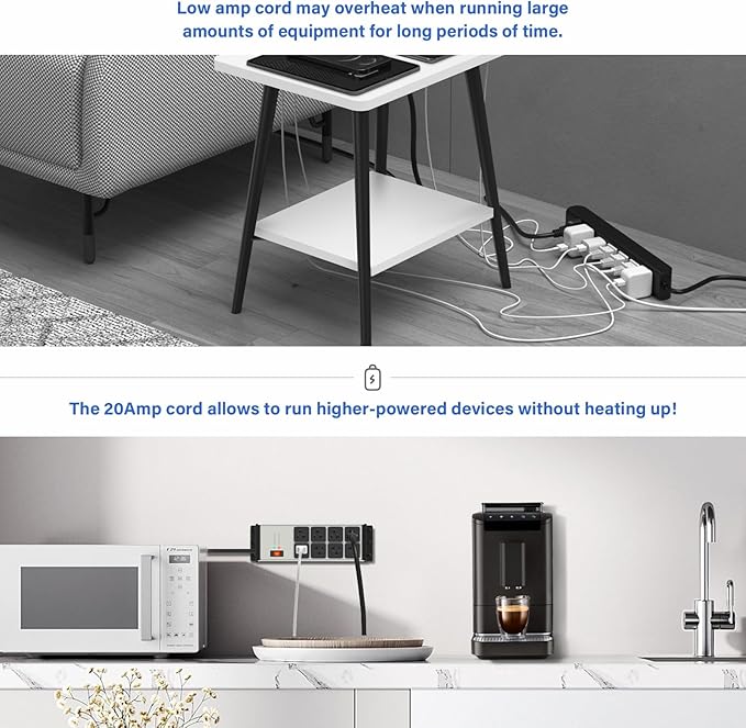 CCCEI 2PCS Heavy Duty Power Strip Surge Protector 20 AMP, 8 Outlets 12 Gauge Shop Garage Metal Multiple Outlets, 10 FT Extension Cord 5-15P Adapter High Amp 6-20R T-Slot 20a for Appliance Grey.