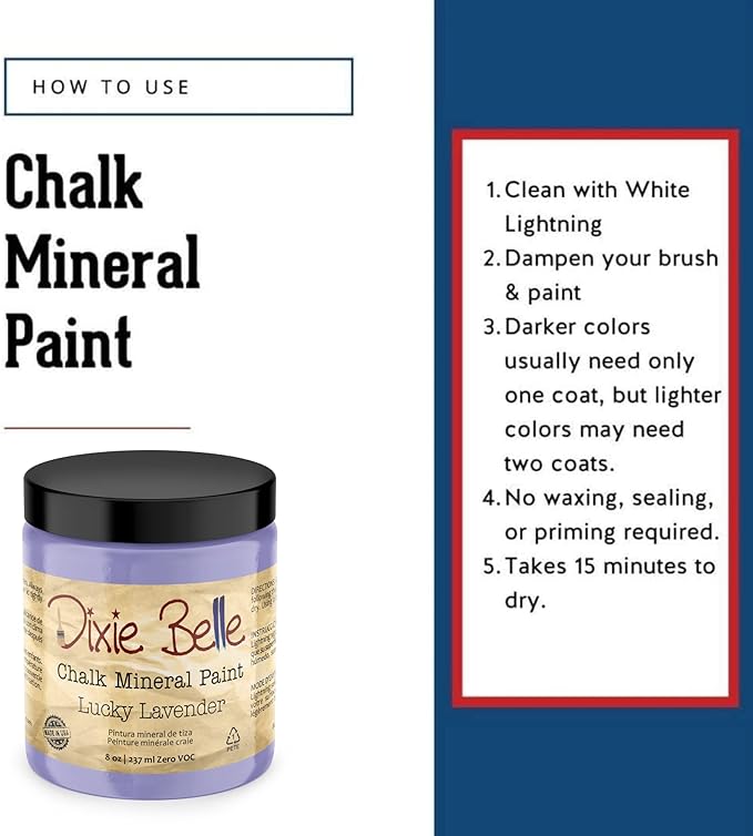 Dixie Belle Paint Company Chalk Finish Furniture Paint - Lucky Lavender (8oz) - Matte Pastel Purple Chic Chalk Mineral DIY Furniture Paint
