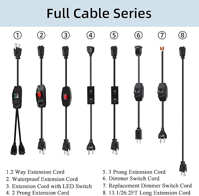 Black Extension Cord with Switch On/Off, 3 Prong Grounded Plug, 6.56 FT Insulated & Flame Retardant,125V 375W Indoor Power Cord, UL Listed
