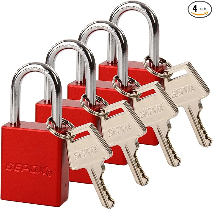 SEPOX® 4 Pcs Ultra-Durable Anti-Rust Outdoor Padlocks - Red Aluminum, 38mm (1-1/2") with Long Shackle & 8 Same Keys, Ideal for Gate, Storage, Locker, Fence & Lock-Out,Tag-Out, High Security