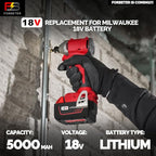 18V 5.0Ah Extended Capacity Battery Replacement for Milwaukee M18 Battery Lithium lon 48-11-1850 Compatible with Milwaukee 18V Cordless Tools 2 Packs