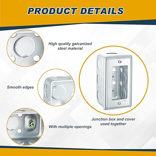 4 Set 8 Pcs 4 x 2'' Electrical Junction Box with Cover 1-7/8" Deep Electrical Box Metal Outlet Box, Receptacle Exposed Work Cover, Ten 1/2'' Knockouts, Drawn Construction, Silver(GFCI)