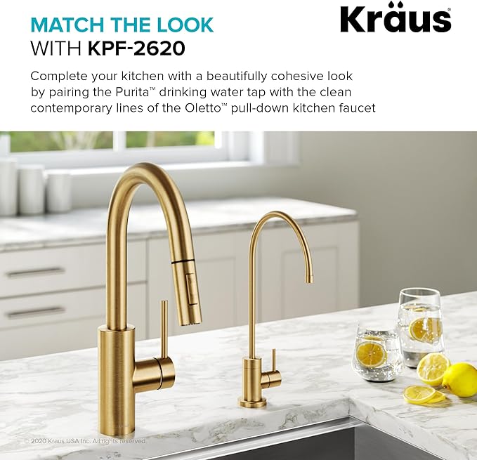KRAUS Purita 100% Lead-Free Kitchen Water Filter Faucet in Brushed Brass, FF-100BB