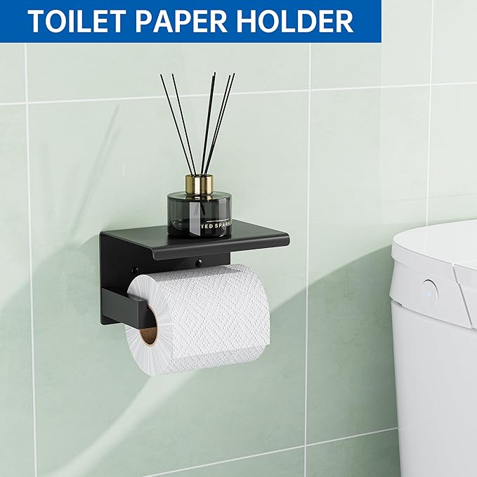 10-Pieces Bathroom Hardware Set, SUS304 Stainless Steel Wall Mounted 23.6 Inch Towel Bar, Toilet Paper Holder, Towel Hooks, Bathroom Towel Bar Set (Matte Black (Type 2), 10 Piece-23.6 inch)