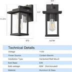 Outdoor Wall Light Fixtures, Modern Exterior Wall Mount Lanterns, Outside Wall Sconces in Black Finish with Clear Glass for Porch Patio Farmhouse, 2-Pack
