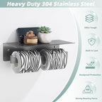 APLusee Gunmetal Gray Double Toilet Paper Holder with Shelf, 304 Stainless Steel Bathroom Tissue Roll Holder, Wall Mounted Paper Dispenser for Bathroom Kitchen, Fits Mega Rolls