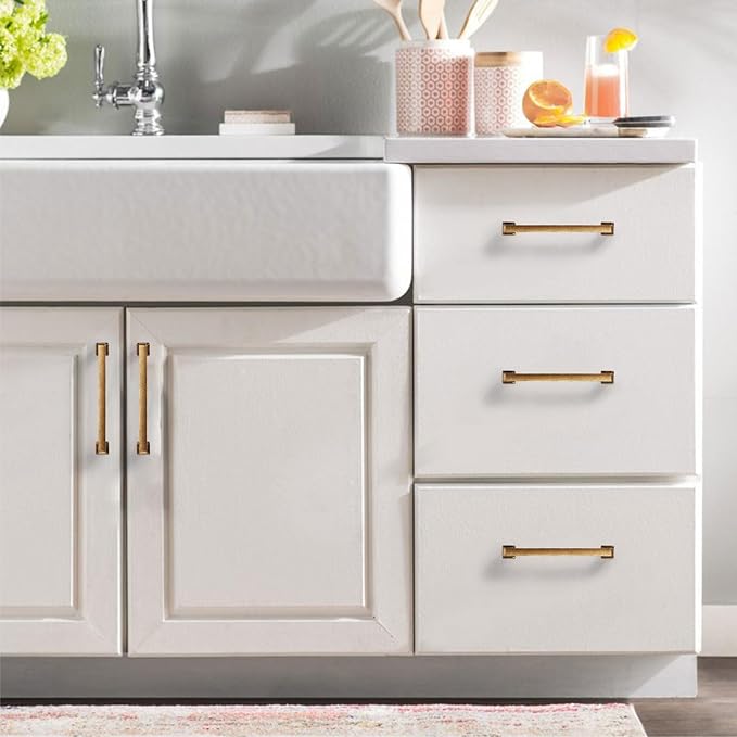 10 Pack Antique Brass Cabinet Pulls 3 Inch Kitchen Cabinet Handles Vintage Drawer Pulls Kitchen Handles for Cabinets Retro Dresser Pulls Drawer Handle