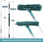 20 Feet High Reach Window Squeegee with 5-12Ft Extension Pole, Window Cleaner Tool with 3-Stage Telescoping Pole, Window Cleaning Kit with Rotatable Head (2 Squeegee & 2 Microfibre Cloths)