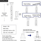 Flashing God H118 Modern Chandelier 6-Rings Contemporary Chandelier for High Ceiling Led Dimmable Large Pendant Lighting Chrome Ring Chandeliers for Villa Foyer Entrance Living Room