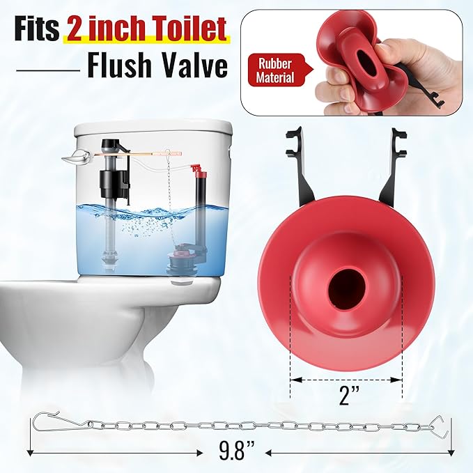Toilet Flusher Replacement Kit, 2-Inch Toilet Flusher Repair Kit Include Adjustable Fill Valve with Flapper, Flush Handle Lever, Gasket and Bolts, Anti-Siphon Repair Parts Inside Tank (1 Set)