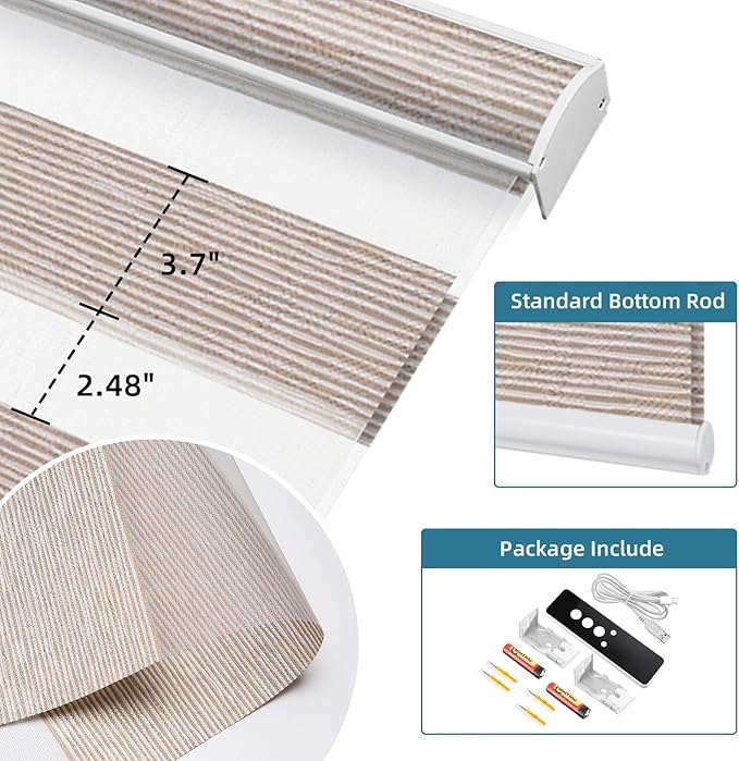 SmartWings Motorized Zebra Blinds with Remote, Smart Control Light Filtering Sheer Shades for Indoor Windows, Electric Customized Automatic Blind, 95mm 60% Blackout Gold