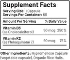 LIVEGOOD™ Vitamin D3 + K2 All Natural Bone, Muscle & Immune System Support, Vegan & Non-GMO, 60 Capsules
