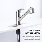 Comllen Commercial Pull Out Kitchen Faucet Brushed Nickel, Stainless Steel Single Handle Small Kitchen Sink Faucet, Single Hole Low Kitchen Faucets with Sprayer, Deck Plate