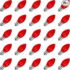 25 Pack Red Christmas Light Bulbs C7 Replacement Bulbs Nightlight Bulb, Vintage Red C7 Christmas Lights Replacement Bulbs for Xmas Home Bedroom Tree Window Candle String Lights Decor, E12 Base, 5W