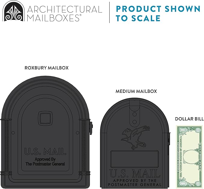 Architectural Mailboxes 7980B-10 Roxbury Mount Mailbox and Premium Steel Post Combo, Medium, Black