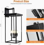 tewei 26in Large Size Dusk to Dawn Outdoor Wall Lights, Matte Black Exterior Lighting Fixtures, Modern Outdoor Porch Lights for House with Clear Shade, Outdoor Wall Sconce Light for Garage(1 Pack)