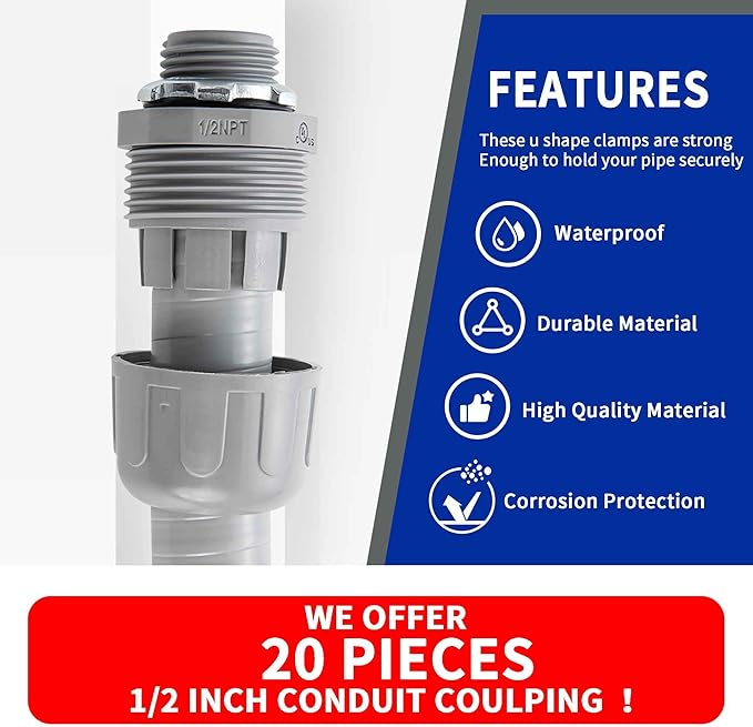 (1/2" Conduit Coupling 20 Pack) Yariwiz 1/2 Plastic Liquid Tight Conduit Coupling