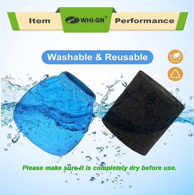 8 Pack VRC5 Cloth Bags for Vacmaster 4 to 16 Gallon Wet/Dry Vacuums + 2 Pack VFF51 Foam Filters, VRC51 Shop Vac Replacement Dust Filter Bags Kit