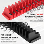 42PCS Magnetic Modular Wrench Organizers for Tool Drawers - Black & Red - Wrench Rack with Metric & SAE Labels, Customizable Magnet Tool Storage Holder for Tool Box Organization