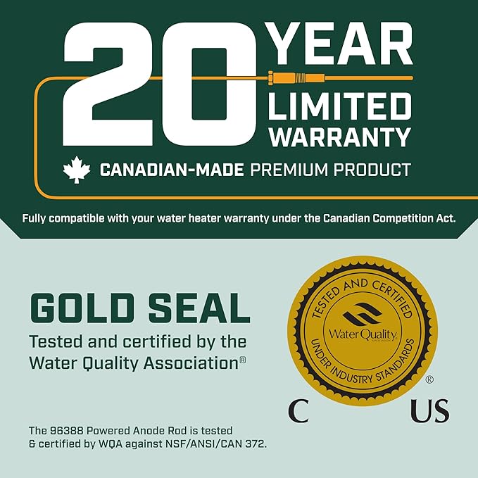 Corro-Protec Powered Anode Rod for Water Heater, 20-Year Warranty, Eliminates Rotten Egg/Sulfur Smell within 24 hours, Stops Corrosion and Reduces Limescale, Electrical Anode Rod Made of Titanium