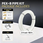 3/4 Inch-100 ft Foskan White PEX-B Pipe,Water Tubing with a Pipe Cutter,10 PCS Brass Crimp Fittings & 30 PCS Pex Clamps