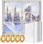 Window Insulation Kit, 63 × 394" and 87 × 110"Plastic Window Coverings for Winter, Thicken Window Shrink Film Insulator Kit Windows Waterproof Winterizing with Double-Sided Tape