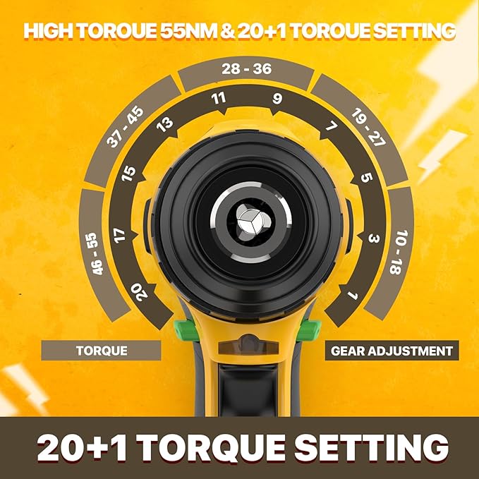 12V MAX Cordless Drill,Electric Power Drill Set with Battery & Charger, 3/8-Inch Keyless Chuck, 2 Variable Speed, 20+1 Torque Setting Power Tools Kit