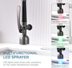GIMILI Black Stainless Kitchen Faucet with LED Single Handle Kitchen Sink Faucet with Pull Down Sprayer Commercial Double-Headed Stainless Steel Kitchen Faucets Sink with Deck Plate