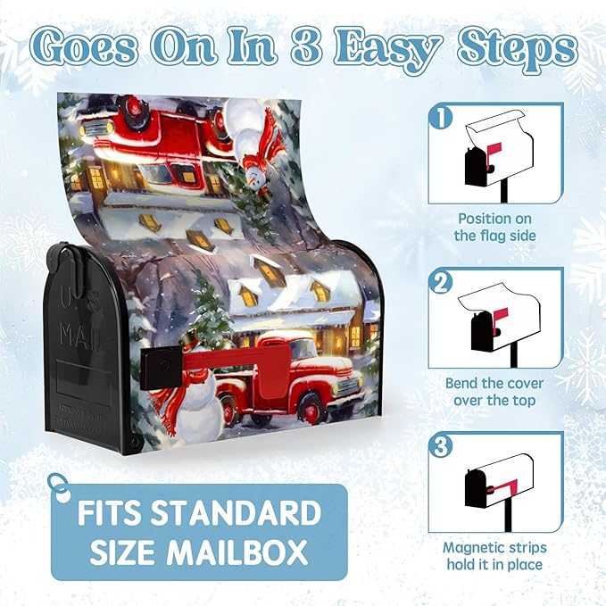 Winter Snowman Mailbox Covers Magnetic Large Size Merry Christmas Truck Mailbox Cover Pine Tree Snow Mailbox Wraps Mailbox Post Cover Oversized Graden Decor Waterproof 25.5 X21 Inch