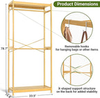 Homykic Bamboo Clothes Rack with Shelves and Double Hang Rods, Portable Closet System Garment Rack for Hanging Clothes, Tall Clothing Rack Corner Closet Organizer, Easy to Built, Natural