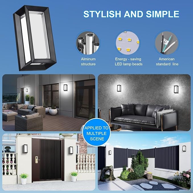 ledmo Porch Wall Light Outdoor Wall Sconce, Modern LED 1800LM 6000K Daylight Wall Light Fixture, 18W Aluminum Acrylic Shade Exterior Lighting for House, Patio, Backyard, Stairway, 6 Pack