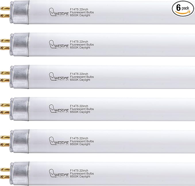 22 Inch F14T5/DL Fluorescent Light Bulb, 6500K Daylight, T5 14 Watts Fluorescent Replacement Bulb for Counter and Cabinet Fixture, G5 Base - 6 Pack