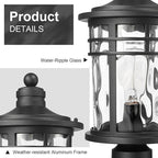 Darkaway 2 Pack Large Outdoor Post Lights Lamp Posts Outdoor Lighting, 17inch Aluminum Post Lights Outdoor Light Fixtures with Water Ripple Glass for Patio Yard Garden