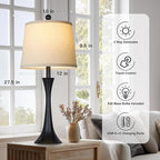 27.5" Table Lamps Set of 2, Touch Bedside Lamps with USB C+A Ports, 3 Way Dimmable Nightstand Lamps for Bedroom, Living Room, Office, Black Lamp with Beige Lampshade, Bulbs Included