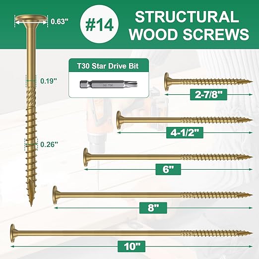 10 Inch Heavy-Duty Outdoor Deck Screws, 50Pcs Star Drive Decking Wood Screws, Rust Resistant Timber Screws for Timber/Log/Landscaping Wood (#14 x 10 Tan)