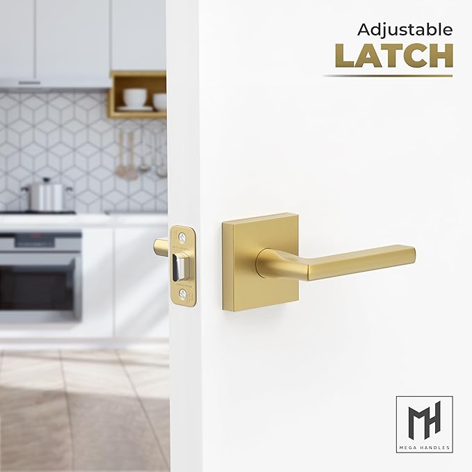 Mega Handles Prime Passage Lever Door Handle for Hallway, Closet and Bathroom, Reversible Design Door Levers, Fits All Standard Door Sizes, Covered Screws Included - Satin Brass (1 Pack) 4.29"