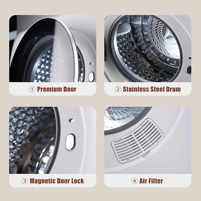 Auertech 12lbs Portable Dryer for Apartment Laundry, Portable Clothes Dryer with 6 Drying Modes, LED Control Panel, Stainless Tub, Mini Compact Dryer for Apartment, RVs, Dorms