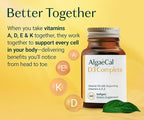 ALGAECAL 4-in-1 Vitamin D3 K2 Complete - ADK Vitamin Supplement, Enhanced Immune Support & Bone Health with D3 K2, A, & E - Whole Body Wellness & Bone Strength, 60 Easy-Swallow Softgels