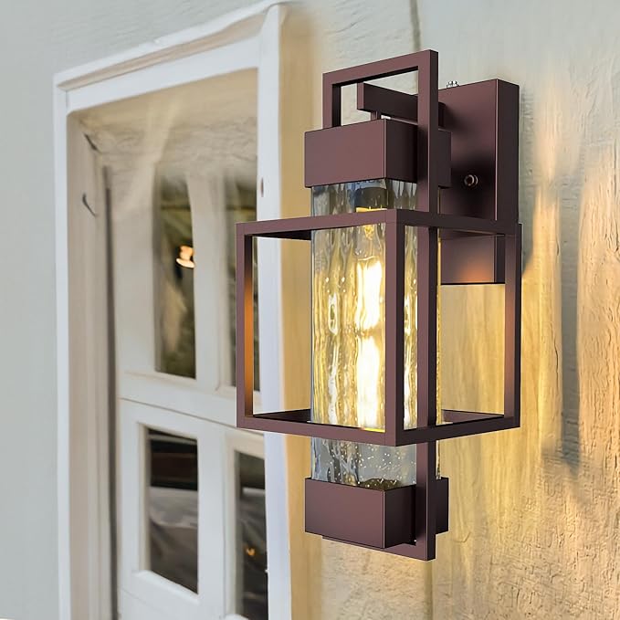 PARTPHONER Modern Outdoor Wall Lights 2 Pack, 15" Dusk to Dawn Sensor, Waterproof Porch Light, Bronze