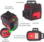 Self Leveling Laser Level 3x360° 3D Cross Line Rotary Lasers Green Beam, Pulse Mode Battery Indicator, USB Type-C Charging, 360° Adjustable Liftable Magnetic Base, Li-ion Battery