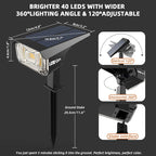 3 Brightness Modes Solar Outdoor Lights with Super Bright 40LEDs, 360 Adjustable Lighting Angle, USB Charging, Longer Working Time, Waterproof, Patio, Porch, Driveway