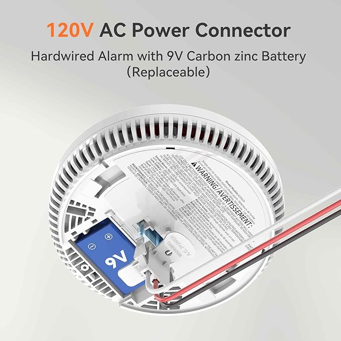 Jemay Smoke Detector, Photoelectric Smoke Alarm with 9V Backup Battery, Hardwired Interconnected Smoke Detectors, Fire Alarm with Test/Silence Button for Home, 2 Packs