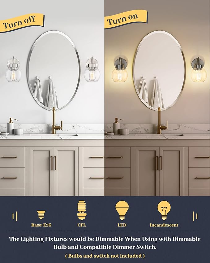 EAPUDUN Bathroom Light Fixtures Over Mirror, 1-Light Brushed Nickel Wall Sconces, Modern Vanity Light Porch Lamp, Hallway,Bedroom, Living Room Lighting Fixtures