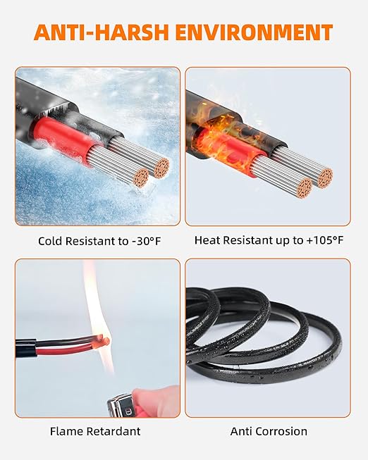 10 Gauge Wire, 10 AWG 2 Conductor Electrical Wire, Flexible/Oxygen-Free Tinned Copper/Stranded PVC 10/2 Cord for Automotive, Marine, LED Strips, Solar, RV, Lighting (50FT)