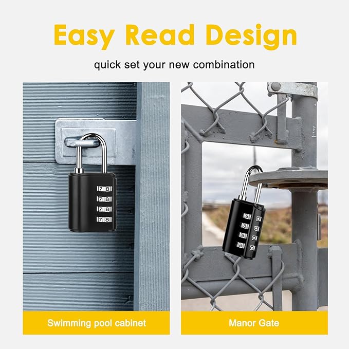4 Digit Combination Lock Outdoor with Key Outdoor Waterproof, Padlock for School Gym Sports Locker,2 Pack Padlock